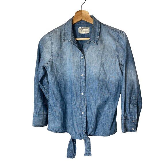 Current/Elliott Womens Tie Front Chambray Shirt Size 0 Western - Picture 1 of 7